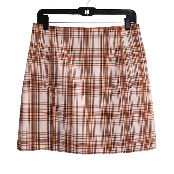 Veronica Beard Roman Plaid Mini Skirt Orange Ivory Preppy Academia SZ 8 - Picture 2 of 7